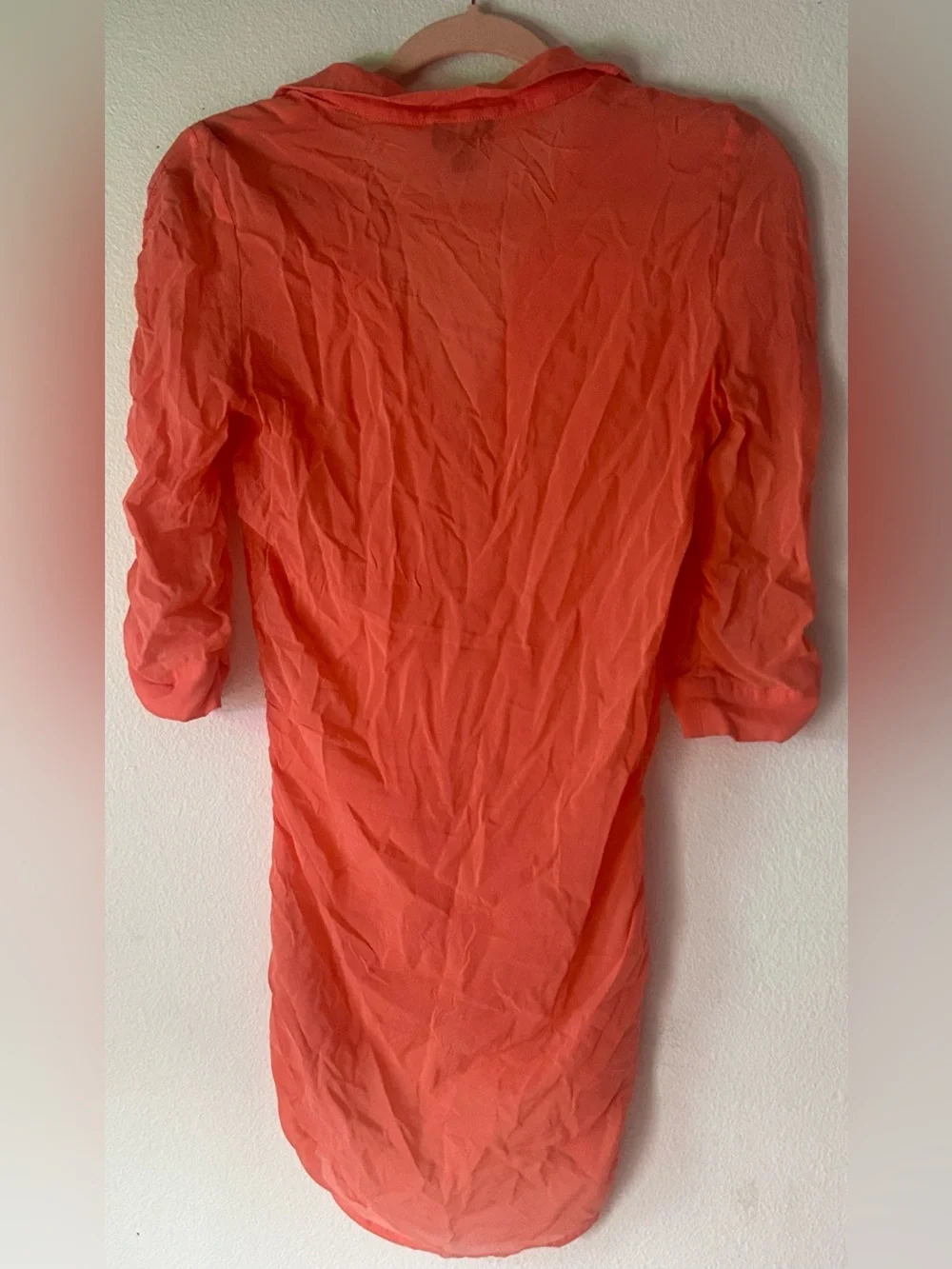 Bebe Silk-Blend Ruched Button-Front Tunic Top Coral